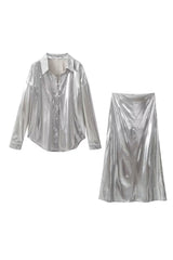 Tenues pour femmes : Ensemble Femme Évasé Satin in Argent van Seroa