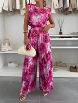 Tenues : Ensemble Femme Fluide 2 Pièces : Pantalon Large & Top Sans in Rose van Seroa