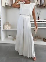 Tenues : Ensemble Femme Fluide 2 Pièces : Pantalon Large & Top Sans in Blanc van Seroa