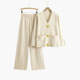 Ensemble pour femmes : Ensemble Femme Tricot Taille Élastique in Crème Taille Unique van Seroa