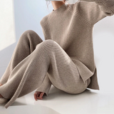 Ensembles de deux pièces : Ensemble Femme Élégant Décontracté Tricot Côtelé in Beige Taille unique van Seroa