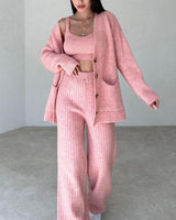 Ensembles et Tenues : Cardigan Femme Tricot Ensemble Confortable in Rose van Seroa