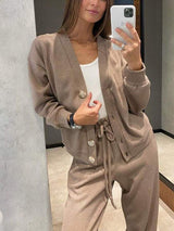 Autumn Collection : Ensemble Femme Décontracté Gilet et Pantalon in Beige van Seroa