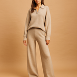 Ensembles : Pull Femme Décontracté Ensemble Pantalon in Beige van Seroa