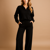Ensembles : Pull Femme Décontracté Ensemble Pantalon in Noir van Seroa