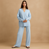 Ensembles : Pull Femme Décontracté Ensemble Pantalon in Bleu van Seroa