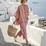 Ensembles pour femmes : Pantalon Fluide Femme en Lin Décontracté - Confortable et Léger pour l'Été in Rose van Seroa