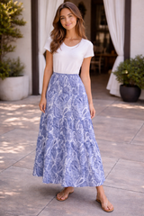Robes deux pièces : Ensemble Fluide Femme Imprimé Floral Élégant - Pantalon Large & in Bleu van Seroa