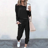 Autumn Collection : Jogging Femme Décontracté Ensemble Deux in Noir van Seroa