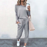 Autumn Collection : Jogging Femme Décontracté Ensemble Deux in Gris van Seroa