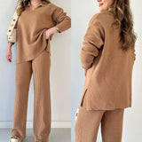 Vêtements pour femmes : Pantalon Fluide Femme Ensemble Large in Camel van Seroa