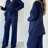 Vêtements pour femmes : Pantalon Fluide Femme Ensemble Large in Bleu van Seroa