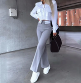 Costumes pour femmes : Pantalon Fluide Femme Ensemble Tailleur in Blanc - Gris van Seroa