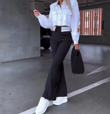 Costumes pour femmes : Pantalon Fluide Femme Ensemble Tailleur in Blanc - Noir van Seroa