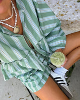 Ensembles de vêtements : Ensemble Femme Été Gaze Coton Rayé in Vert van Seroa