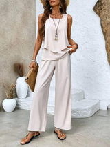 Robes décontractées : Ensemble Fluide Femme 2 Pièces Été - Top Court & Jupe Longue in Kaki van Seroa