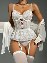Lingerie : Ensemble Femme Lin Polyester Noir in Blanc van Seroa