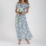 dresses : Robe Longue Femme Fluide Lin & Mousseline Estivale Élégante in Bleu clair van Seroa