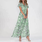 dresses : Robe Longue Femme Fluide Lin & Mousseline Estivale Élégante in Vert van Seroa
