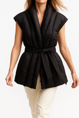 Autumn Collection : Gilet sans Manche Femme Ceinturé in Noir van Seroa