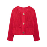 Cardigan : Cardigan Femme Élégant Ajustée in Rouge van Seroa