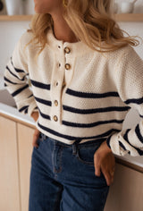 Pulls et gilets : Gilet sans Manche Femme Bleu Marine Viscose Rayé in van Seroa