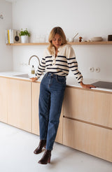 Pulls et gilets : Gilet sans Manche Femme Bleu Marine Viscose Rayé in van Seroa