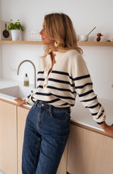 Pulls et gilets : Gilet sans Manche Femme Bleu Marine Viscose Rayé in van Seroa