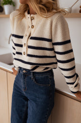 Pulls et gilets : Gilet sans Manche Femme Bleu Marine Viscose Rayé in van Seroa