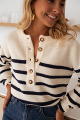Pulls et gilets : Gilet sans Manche Femme Bleu Marine Viscose Rayé in van Seroa