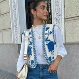 Autumn Collection : Gilet sans Manche Femme Élégant Floral Été in Bleu & Crème Blanc van Seroa