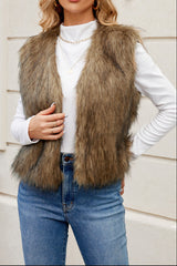 Autumn Collection : Gilet Fourrure Femme Élégant Superposé Fausse Fourrure Douce in Marron van Seroa