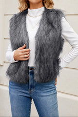 Autumn Collection : Gilet Fourrure Femme Élégant Superposé Fausse Fourrure Douce in Gris van Seroa