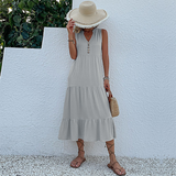 dresses : Robe Midi d'Été Sans Manches à Boutons et Coupe Décontractée Femme in Gris van Seroa