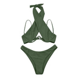 swimwear : Sexy Maillot de Bain à Découpes avec Col Halter et Design à in Vert olive van Seroa