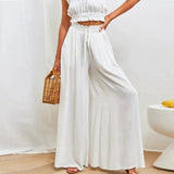 skirts : Pantalon Palazzo Femme Taille Haute Ample in Blanc van Seroa