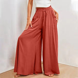 skirts : Pantalon Palazzo Femme Taille Haute Ample in Rouge van Seroa