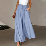 skirts : Pantalon Palazzo Femme Taille Haute Ample in Bleu van Seroa