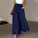 skirts : Pantalon Palazzo Femme Taille Haute Ample in Bleu marine van Seroa