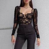 top blouses : Top Femme Haut Dentelle Élégant Manches Longues Transparente in van Seroa
