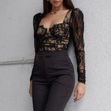 top blouses : Top Femme Haut Dentelle Élégant Manches Longues Transparente in van Seroa