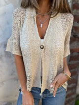 Pulls et gilets : Haut Tricoté Polyester Col En V Femme Pulls et gilets in Abricot van Seroa