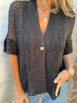 Pulls et gilets : Haut Tricoté Polyester Col En V Femme Pulls et gilets in Noir van Seroa