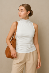 Hauts pour femmes : Haut Femme Dos Nu Ajusté Chic Coupe Ajustée in Blanc van Seroa