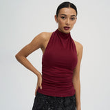 Hauts pour femmes : Haut Femme Dos Nu Ajusté Chic Coupe Ajustée in Bordeaux van Seroa
