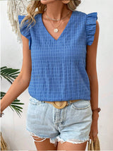 Hauts pour femmes : Haut Femme Col V Décontracté Casual Chic Confort Quotidien in Bleu van Seroa