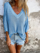 Hauts pour femmes : Top Femme Haut Chic Élégant Décontracté Polyester in Bleu clair van Seroa