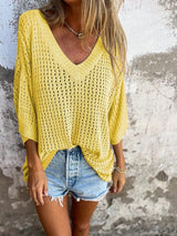 Hauts pour femmes : Top Femme Haut Chic Élégant Décontracté Polyester in Jaune clair van Seroa