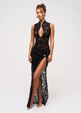 Robe : Robe Longue Femme Noire Élégant Dentelle Noir in van Seroa