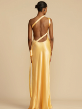 dresses : Robe Longue Femme Jaune Satinée Asymétrique Élégante in van Seroa